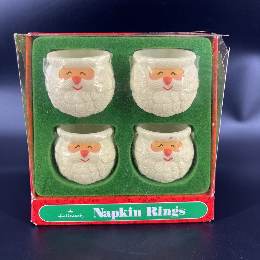 Vintage NOS Set of 4 Hallmark Christmas Kitschy Santa Claus Napkin Rings